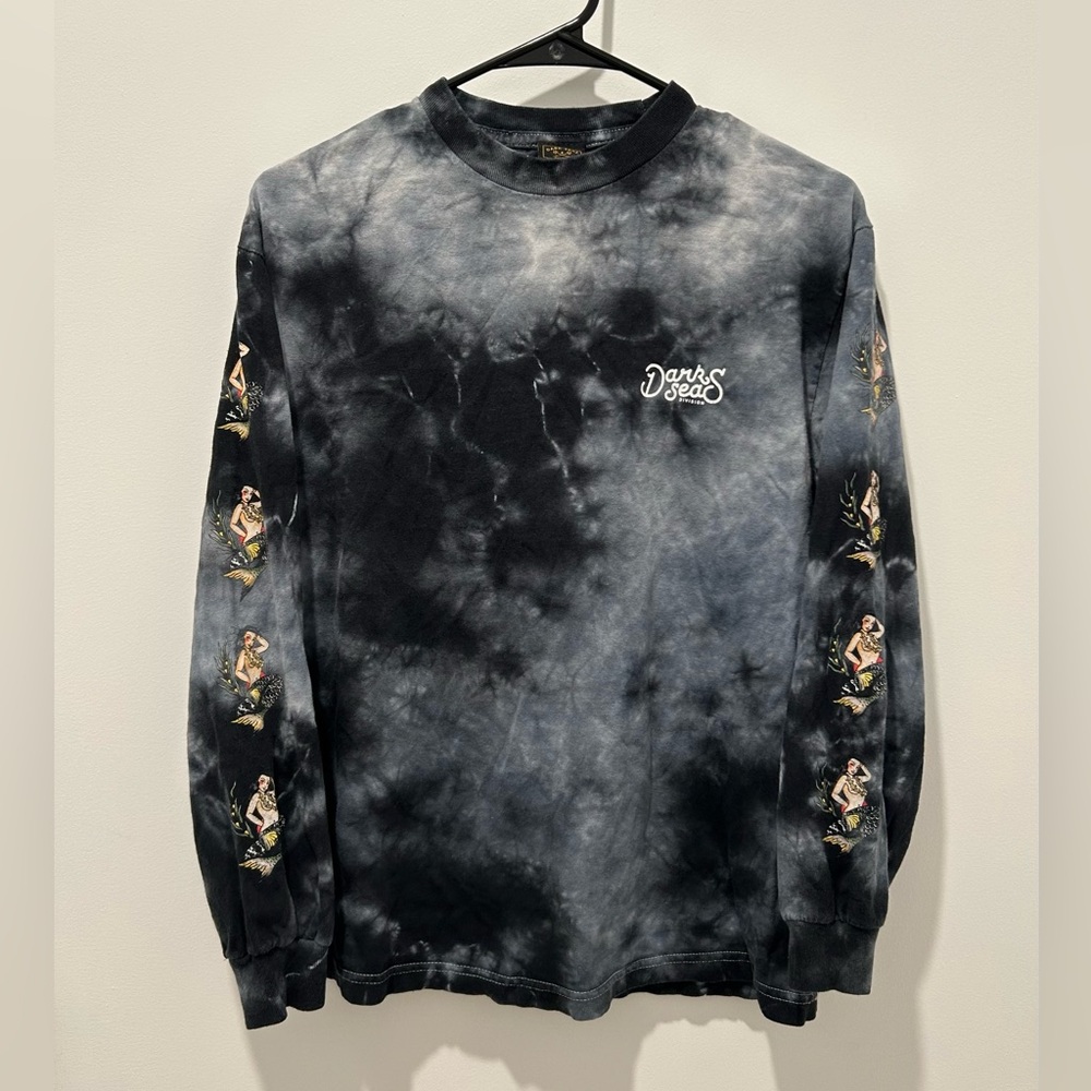 Dark Seas Black and Gray Tie Dye w/ Mermaids Long Sleeve Tee